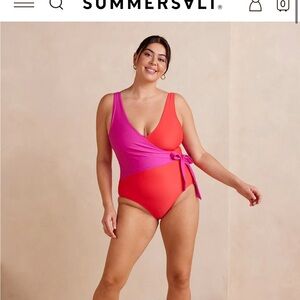 Summersalt The Perfect Wrap One-Piece Swimsuit, NWT, Hibiscus and Grapefruit